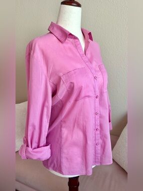 Vintage Y2K Ann Taylor Button-Up Shirt Roll Tab Sleeve Women’s Size 2 Pink